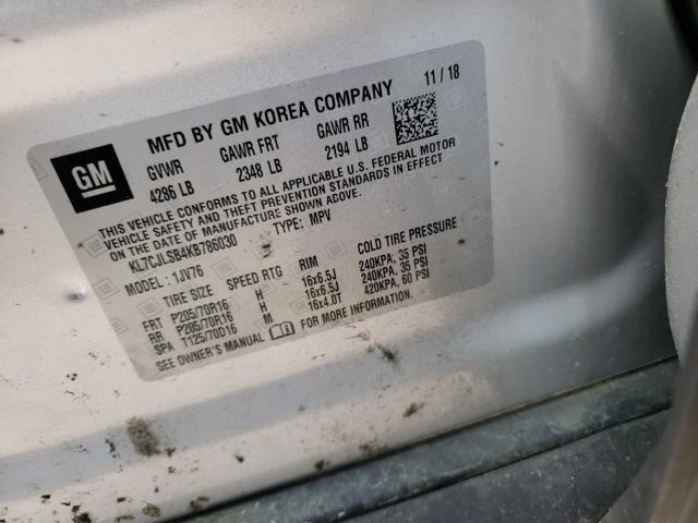 2019 CHEVROLET TRAX 1LT KL7CJLSB4KB786030