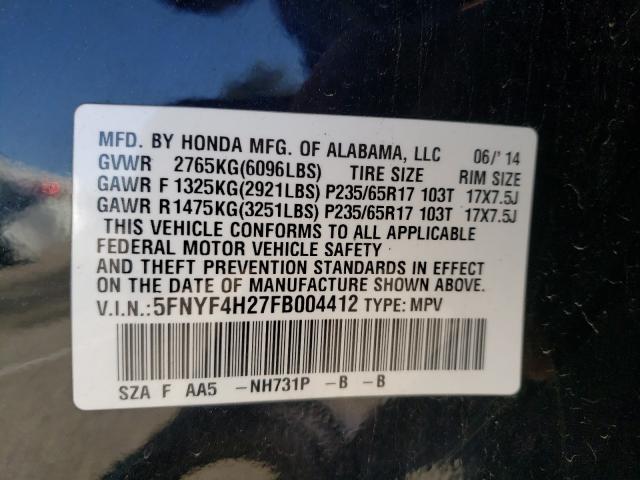 2015 HONDA PILOT LX 5FNYF4H27FB004412