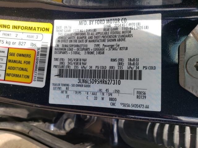 2017 LINCOLN MKZ SELECT 3LN6L5D95HR627310