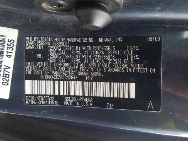 2010 TOYOTA SIENNA CE 5TDKK4CC7AS312847