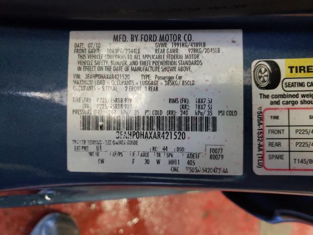 2010 FORD FUSION SE 3FAHP0HAXAR421520