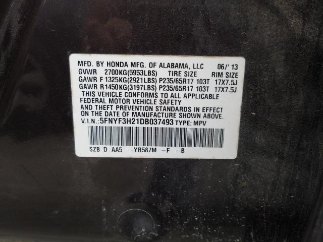 2013 HONDA PILOT LX 5FNYF3H21DB037493