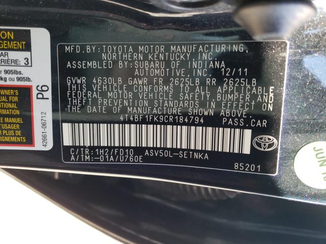 2012 TOYOTA CAMRY BASE 4T4BF1FK9CR184794