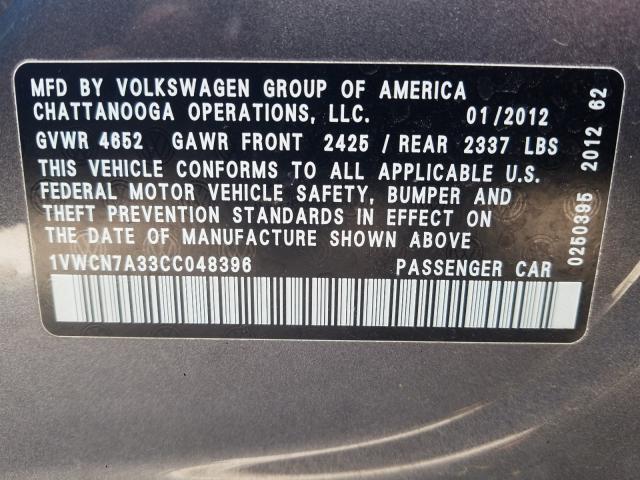 2012 VOLKSWAGEN PASSAT SEL 1VWCN7A33CC048396