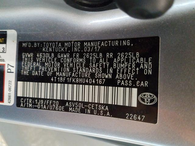 2017 TOYOTA CAMRY LE 4T1BF1FK8HU404167