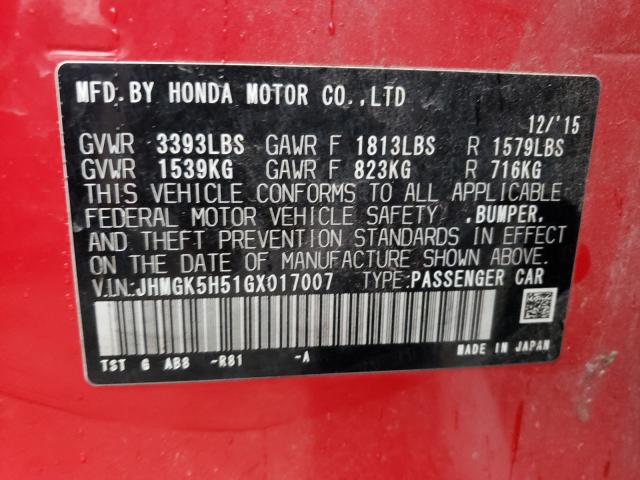 2016 HONDA FIT LX JHMGK5H51GX017007
