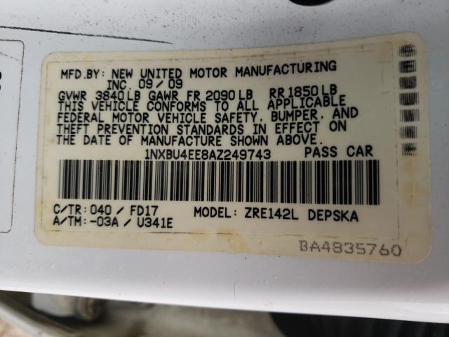 2010 TOYOTA COROLLA BA 1NXBU4EE8AZ249743