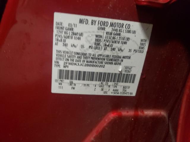 2011 FORD EDGE SEL 2FMDK3JC2BBB00202