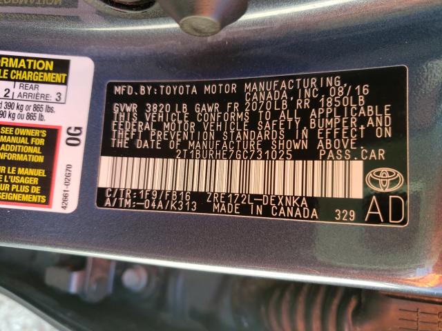 2016 TOYOTA COROLLA L 2T1BURHE7GC731025