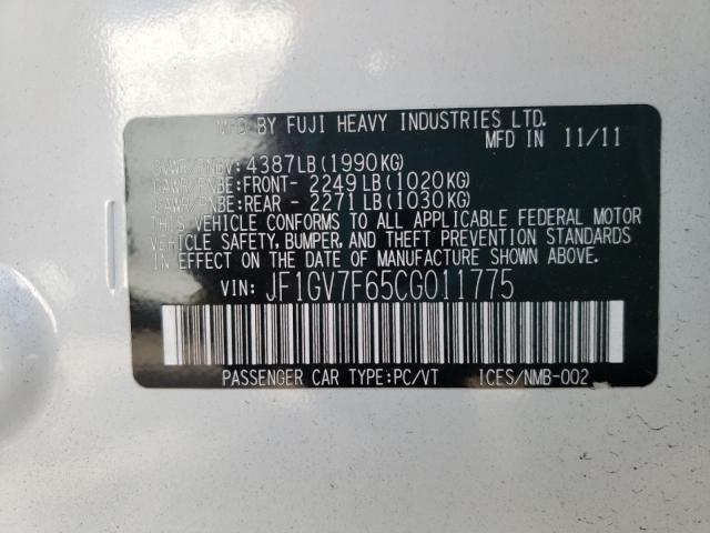 2012 SUBARU IMPREZA WR JF1GV7F65CG011775