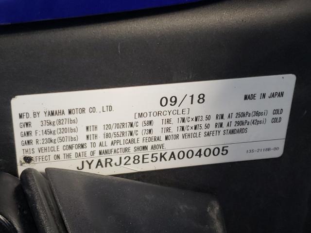 2019 YAMAHA YZFR6 JYARJ28E5KA004005