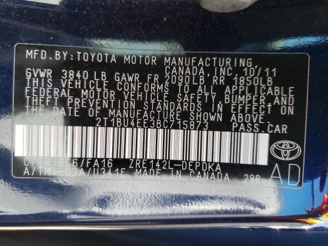 2011 TOYOTA COROLLA BA 2T1BU4EE3BC715873