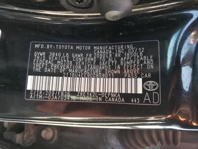 2012 TOYOTA COROLLA BA 2T1BU4EE9CC859011