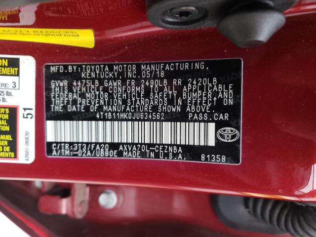 2018 TOYOTA CAMRY L 4T1B11HK0JU634562