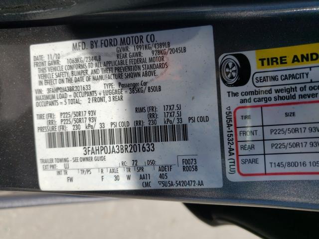 2011 FORD FUSION SEL 3FAHP0JA3BR201633