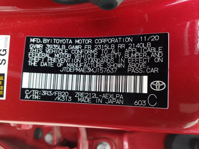 2021 TOYOTA COROLLA LE JTDEPMAE3MJ157637