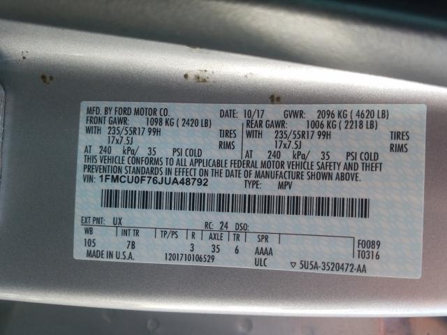 2018 FORD ESCAPE S 1FMCU0F76JUA48792