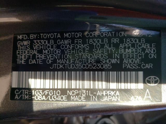 2012 TOYOTA YARIS JTDKTUD35CD523085