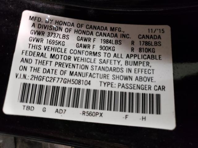 2016 HONDA CIVIC 2HGFC2F77GH508104