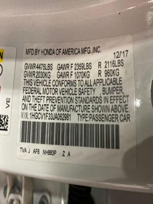 2018 HONDA ACCORD SPO 1HGCV1F33JA062981