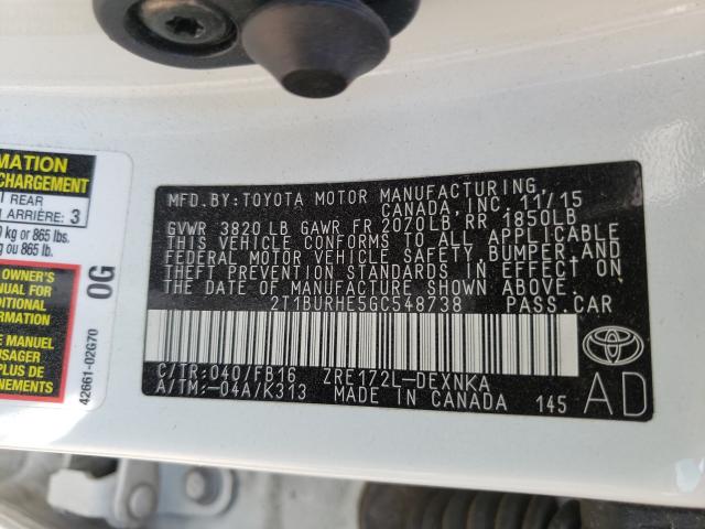 2016 TOYOTA COROLLA L 2T1BURHE5GC548738