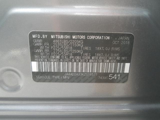 2019 MITSUBISHI OUTLANDER JA4AD2A33KZ016571