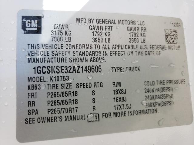 2010 CHEVROLET SILVERADO 1GCSKSE32AZ149606
