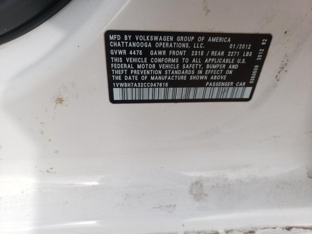 2012 VOLKSWAGEN PASSAT SE 1VWBH7A32CC047615