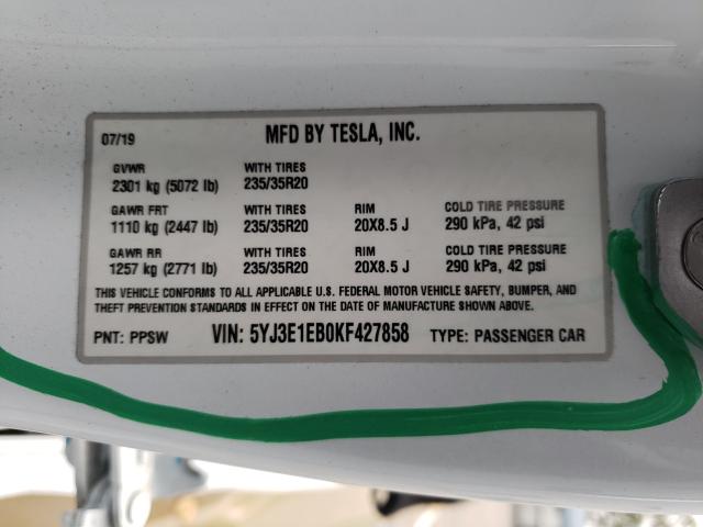 2019 TESLA MODEL 3 5YJ3E1EB0KF427858