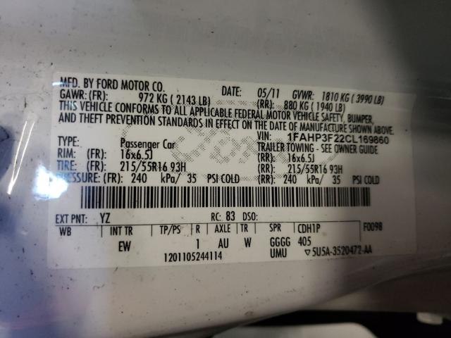 2012 FORD FOCUS SE 1FAHP3F22CL169860