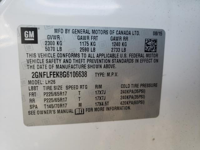 2016 CHEVROLET EQUINOX LT 2GNFLFEK8G6106638