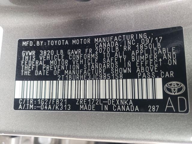 2018 TOYOTA COROLLA L 2T1BURHE3JC985158