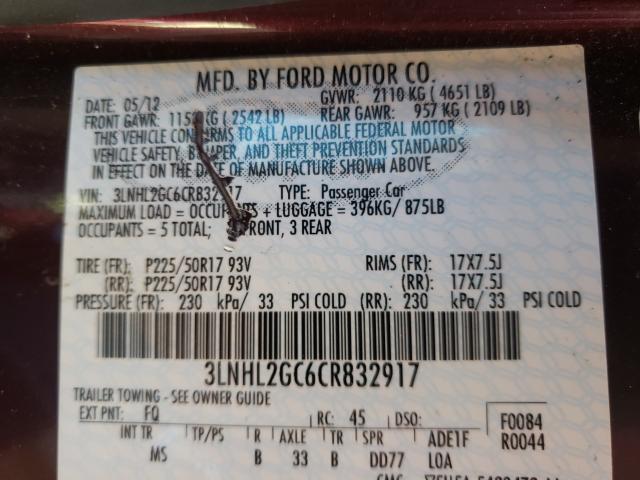 2012 LINCOLN MKZ 3LNHL2GC6CR832917