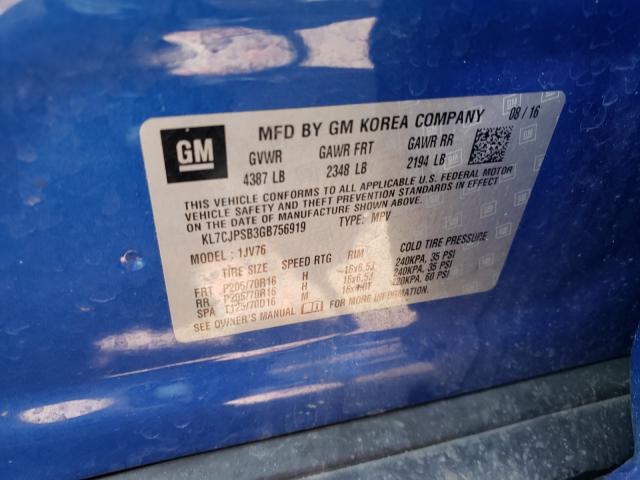 2016 CHEVROLET TRAX 1LT KL7CJPSB3GB756919