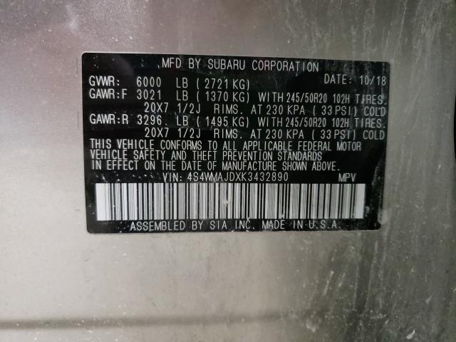 2019 SUBARU ASCENT LIM 4S4WMAJDXK3432890