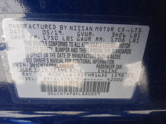 2019 NISSAN VERSA S 3N1CN7AP8KL880859