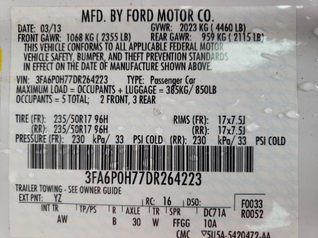 2013 FORD FUSION SE 3FA6P0H77DR264223