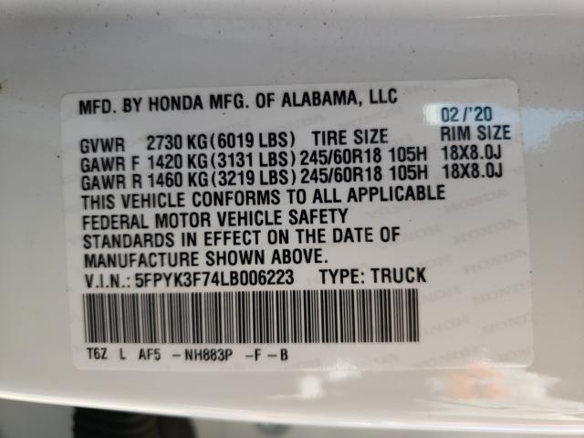 2020 HONDA RIDGELINE 5FPYK3F74LB006223