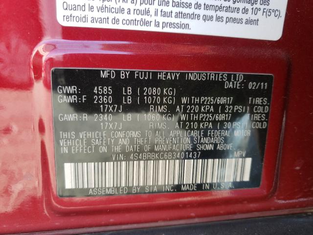 2011 SUBARU OUTBACK 2. 4S4BRBKC6B3401437