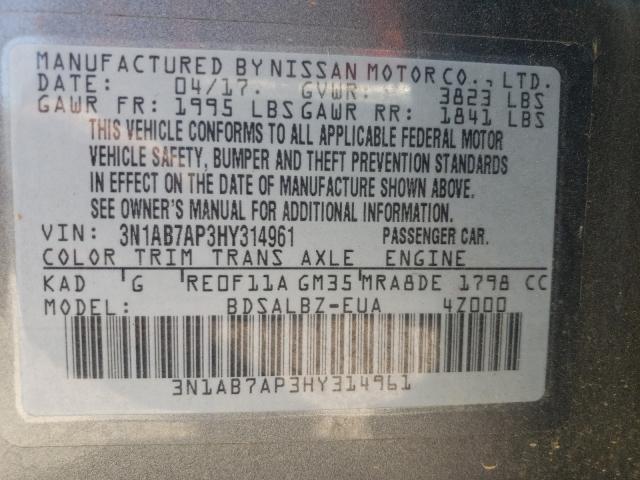 2017 NISSAN SENTRA S 3N1AB7AP3HY314961