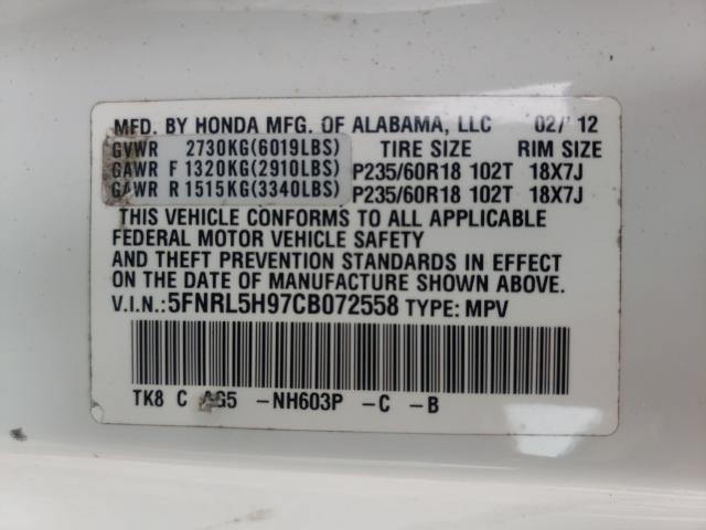 2012 HONDA ODYSSEY TO 5FNRL5H97CB072558