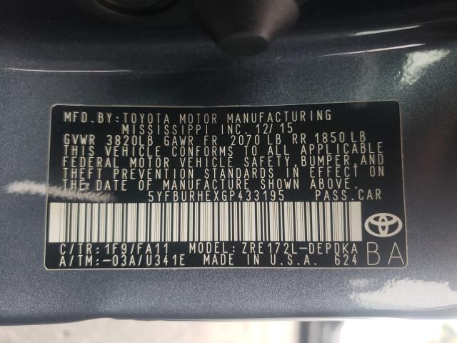 2016 TOYOTA COROLLA L 5YFBURHEXGP433195