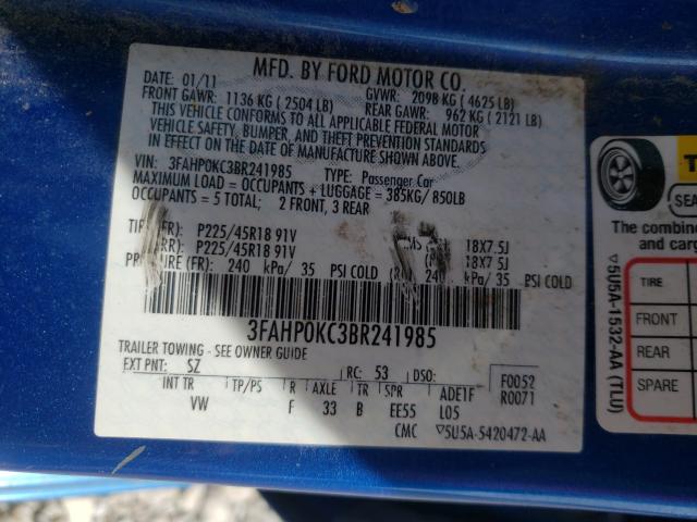2011 FORD FUSION SPO 3FAHP0KC3BR241985
