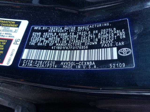 2015 TOYOTA CAMRY HYBR 4T1BD1FK7FU176956