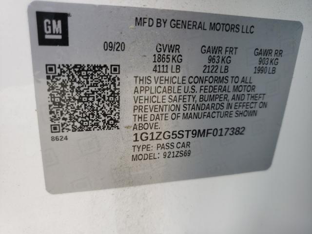 2021 CHEVROLET MALIBU RS 1G1ZG5ST9MF017382
