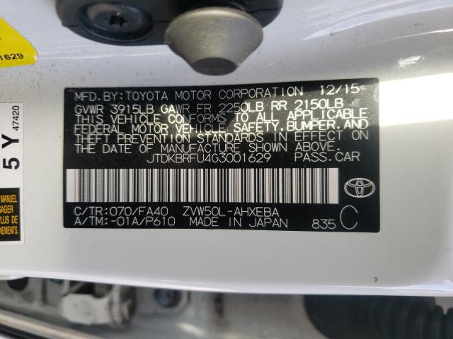 2016 TOYOTA PRIUS JTDKBRFU4G3001629