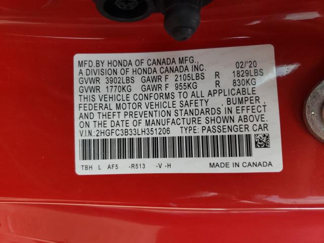 2020 HONDA CIVIC EX 2HGFC3B33LH351206