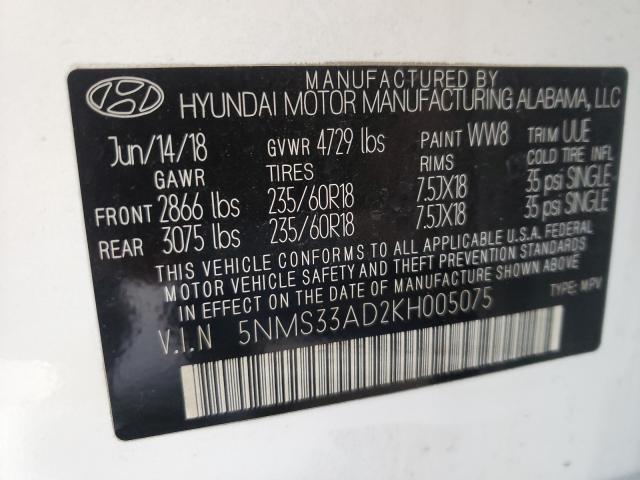 2019 HYUNDAI SANTA FE S 5NMS33AD2KH005075