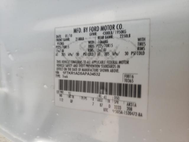 2010 FORD RANGER 1FTKR1AD5APA34532
