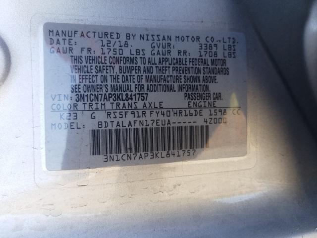 2019 NISSAN VERSA S 3N1CN7AP3KL841757